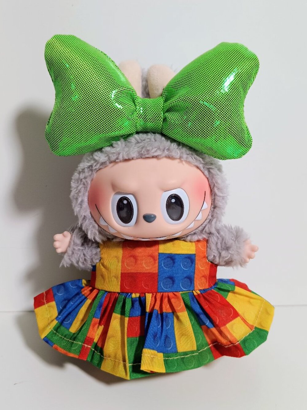 Custom Lego Brick Dress and Metallic Bow Made to Fit Labubu